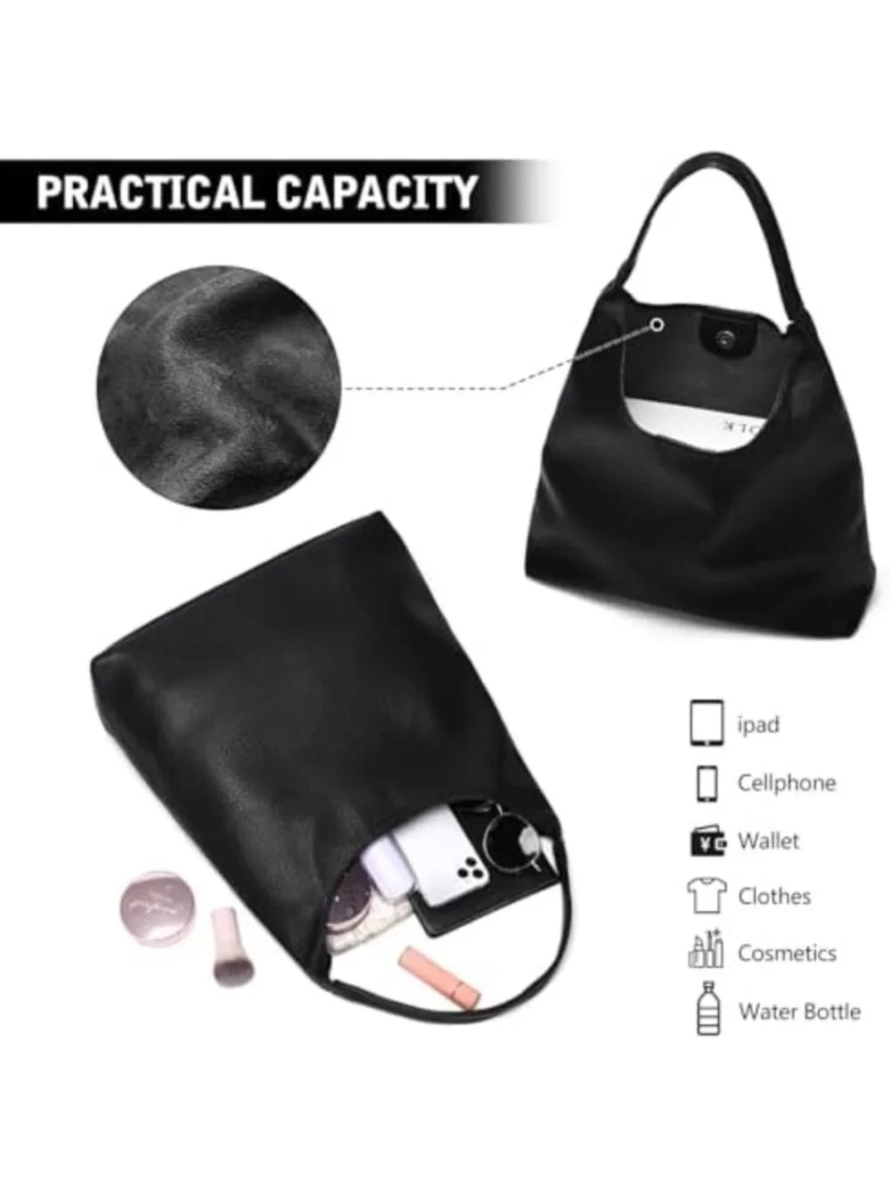 Soft Vegan Leather Hobo Bag for Women | Slouchy Tote Handbag for Work & Travel